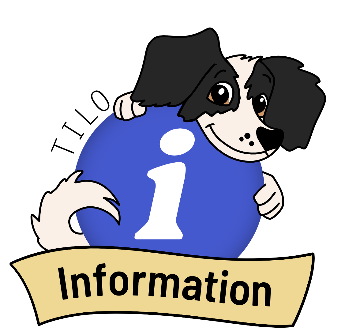 Der Hunde Tilo steht hinter einem Informationsschild 