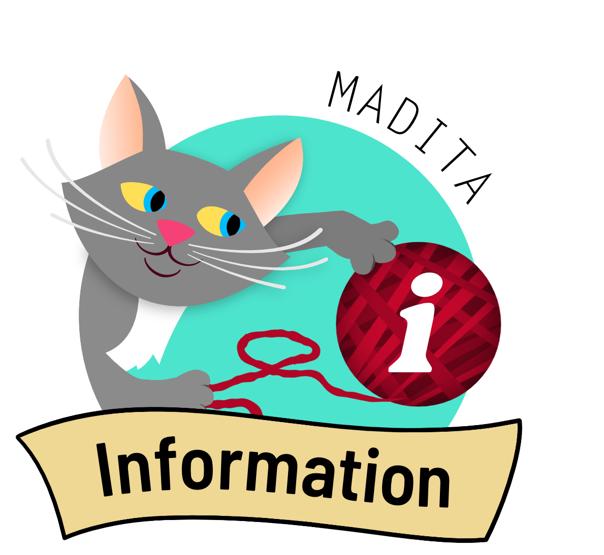Katze mit Info-Schild